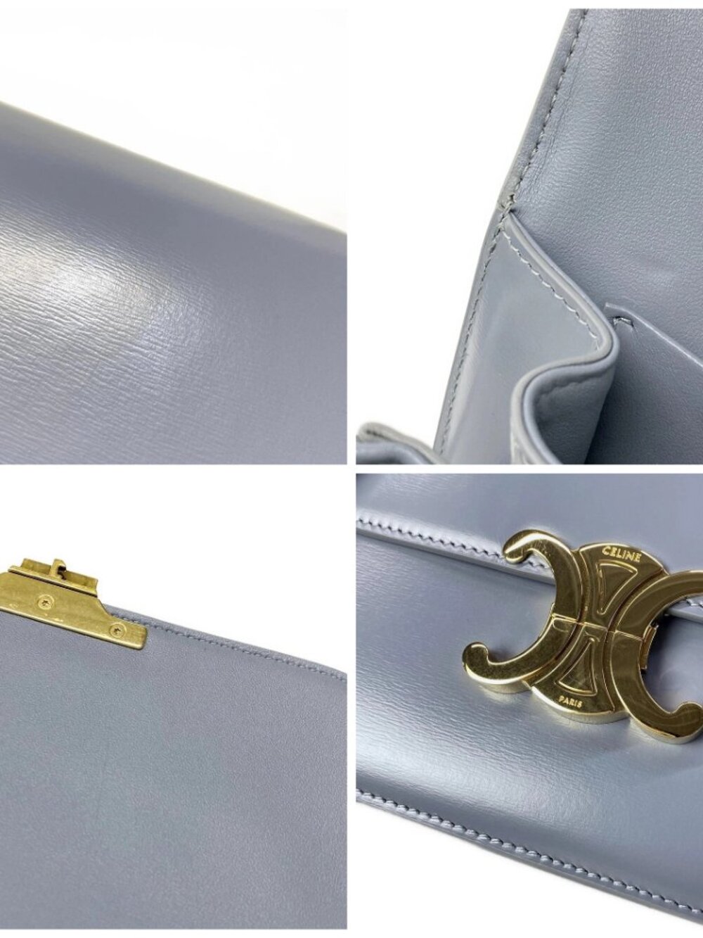 CELINE Triomphe Medium - Blue Gray Shiny Calfskin Shoulder Bag - Picture 16 of 16